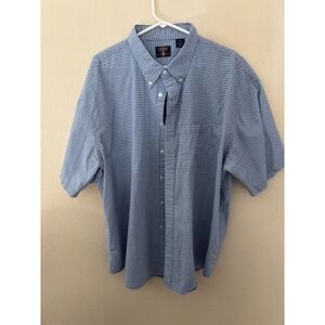 Arrow XXL Mens Blue Gingham Checkered Short Sleeve Button Down Shirt (A627)